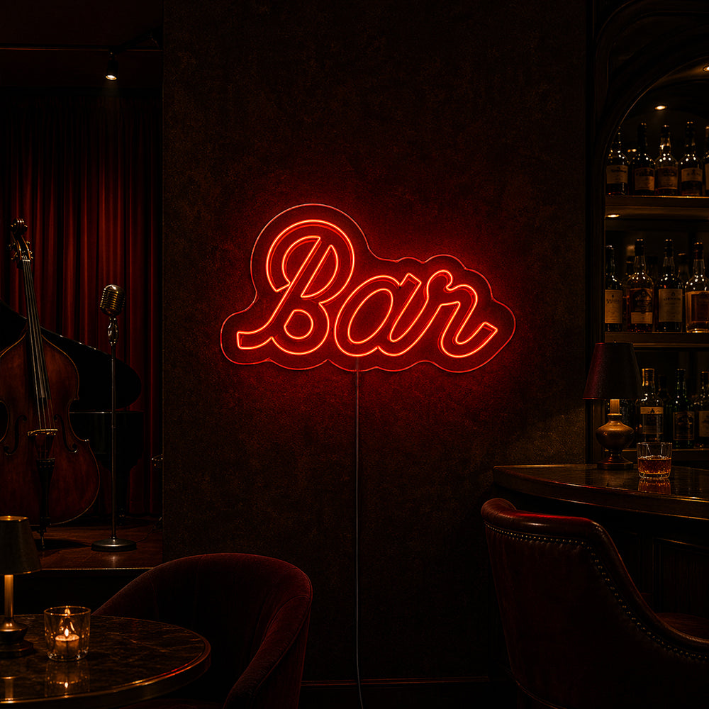 Bar Script Outline LED Neon Sign - Made in London Club Pub Neon Signs