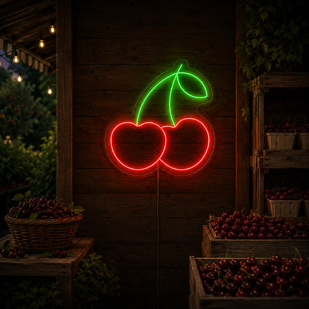 Cherries LED Neon Sign - Made in London Food Restaurants Neon Signs