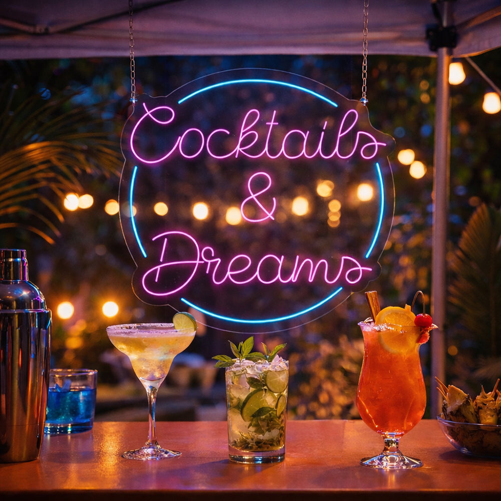 Cócteles y sueños LED neón liderado - Hecho en Londres Señales de neón inspiradoras