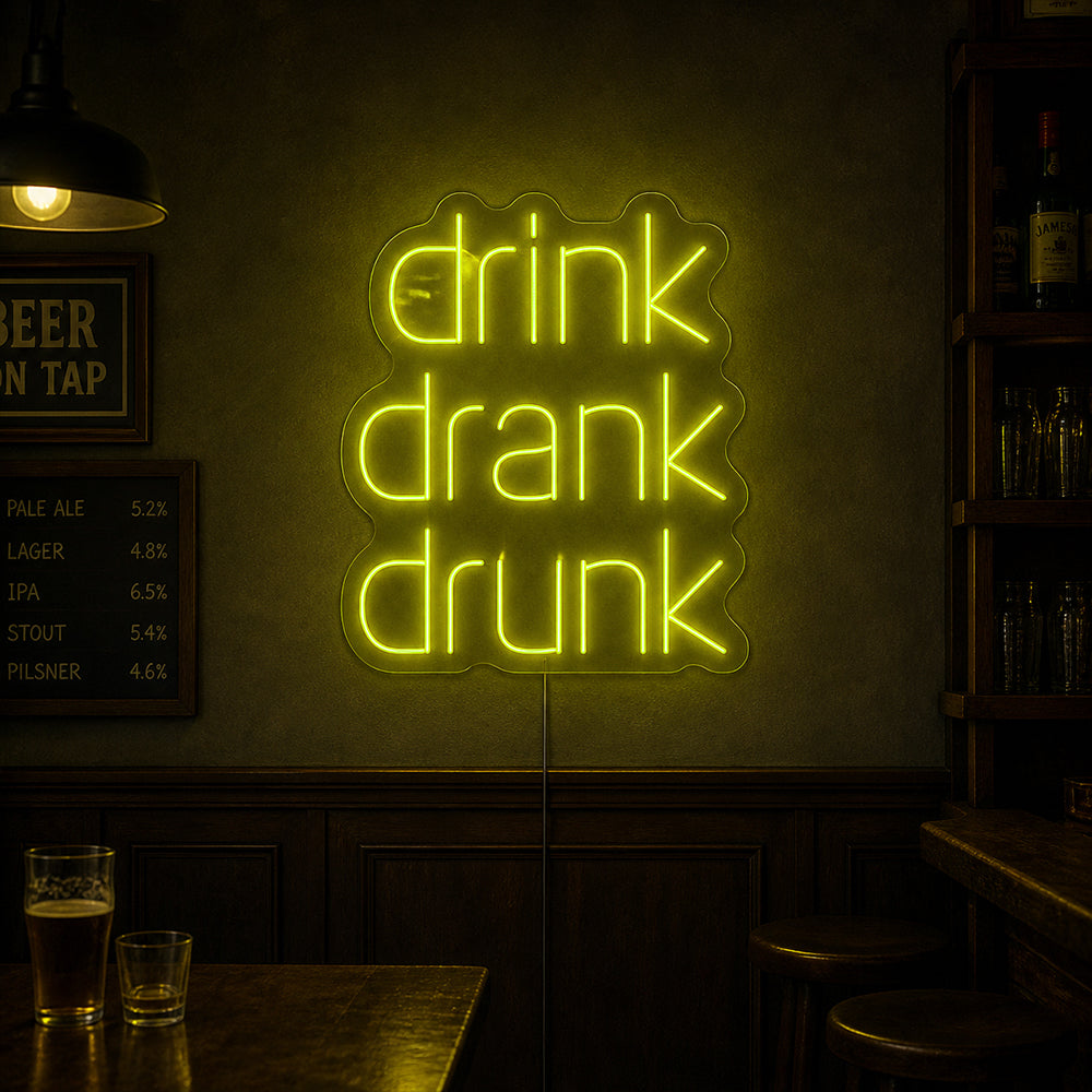 Drink Drank Drunk LED Neon Sign - Made in London Drinks Party Neon Signs