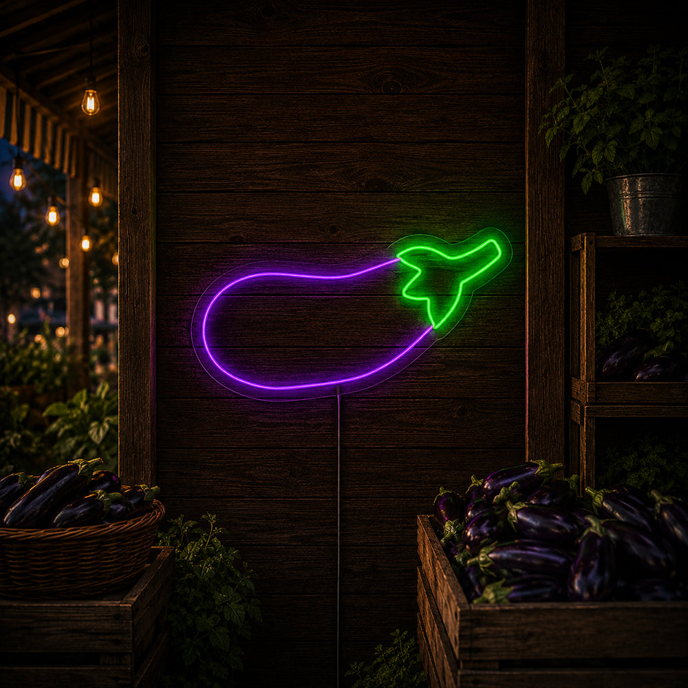 Eggplant LED Neon Sign - Made in London Food Restaurants Neon Signs