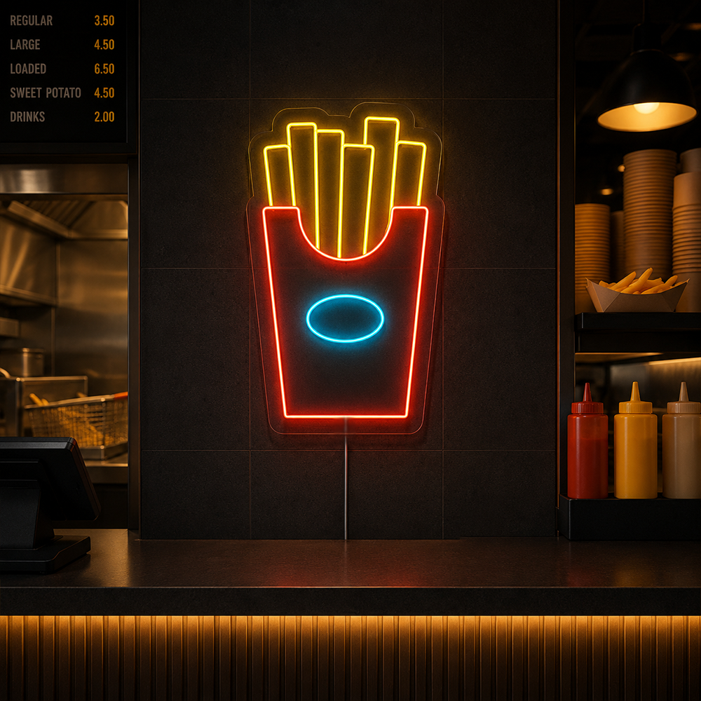 Chips LED Neon Sign - Made in London Food Restaurants Neon Signs