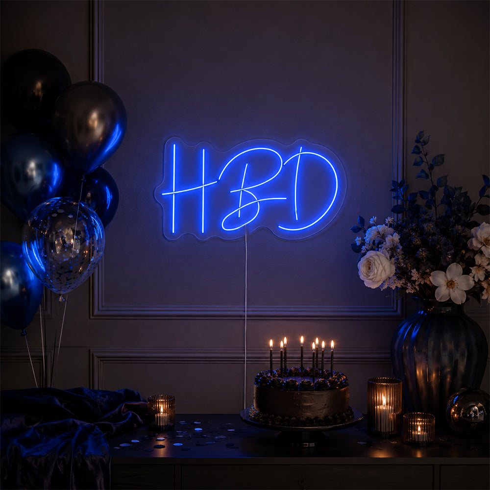 Happy Birthday HBD Caps LED Neon Sign - Made in London Party Neon Signs