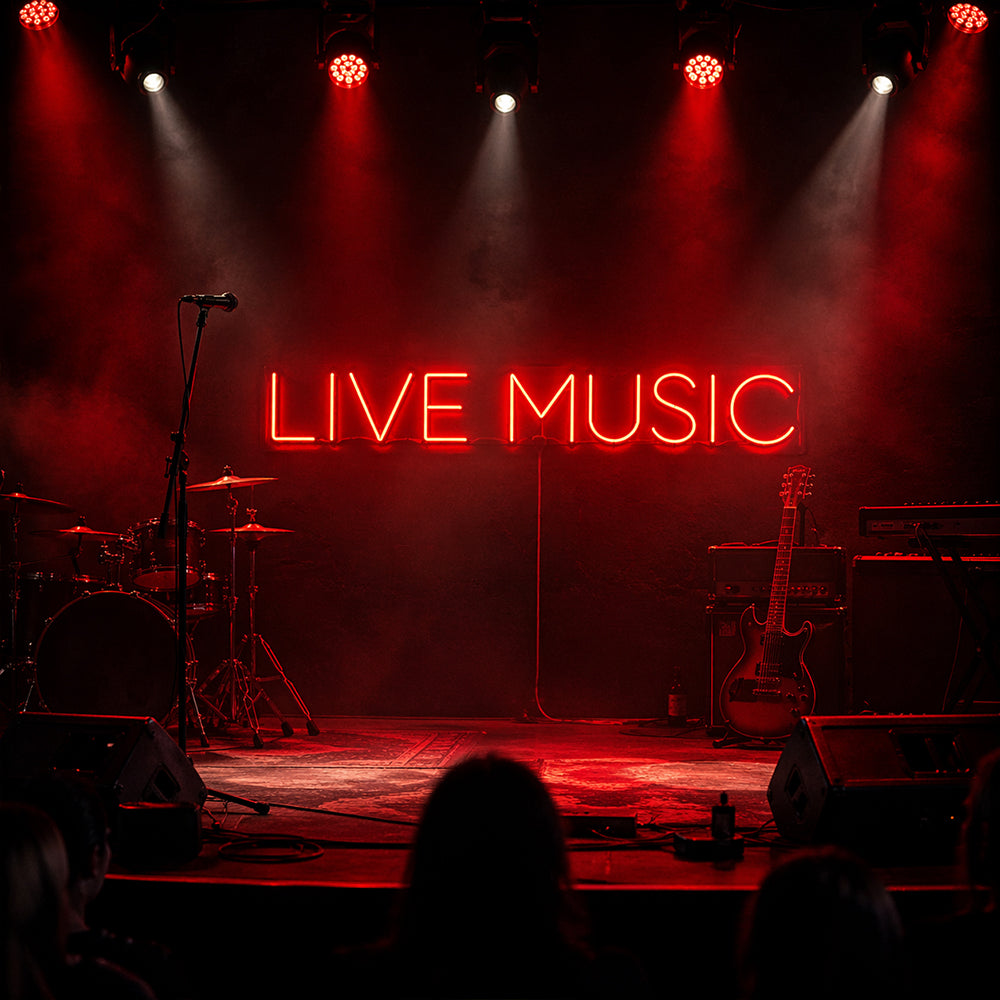 Live Music LED Neon Sign - Made in London Party Neon Signs