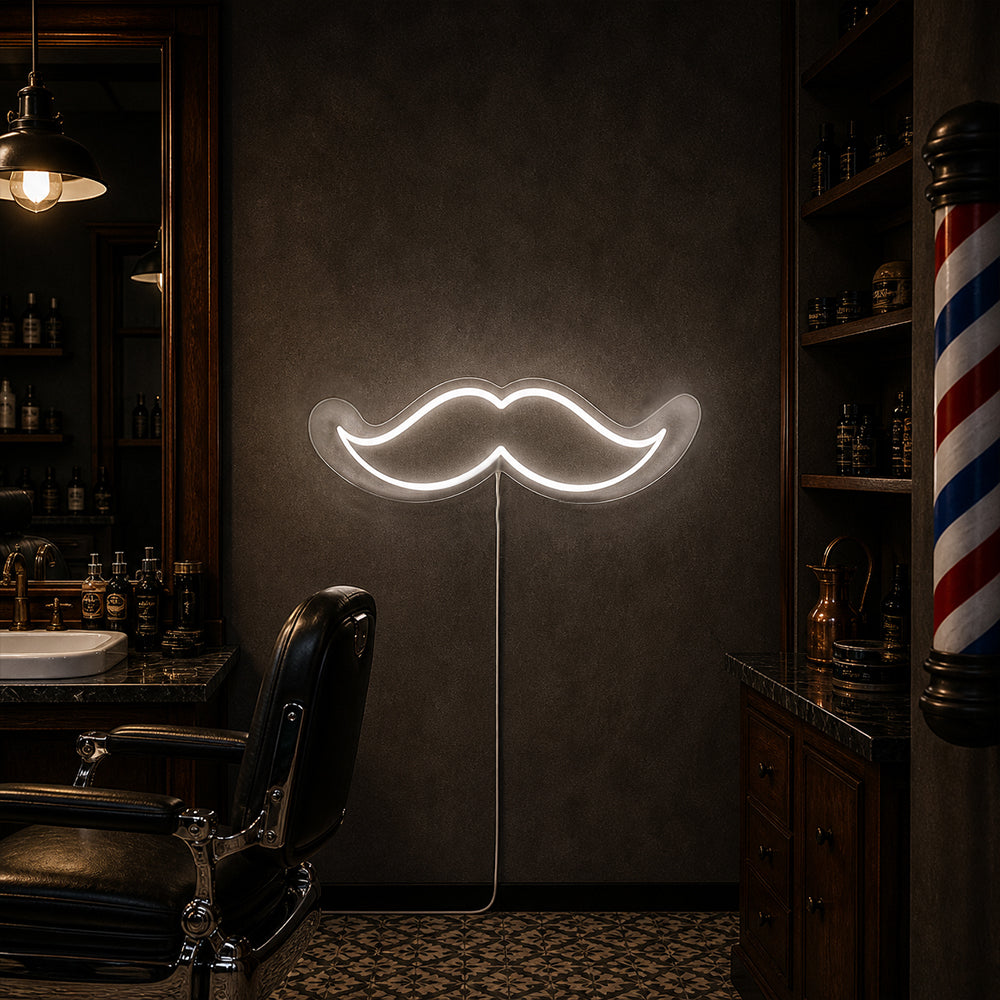 Moustache LED Neon Sign - Made in London Barbershop Neon Signs