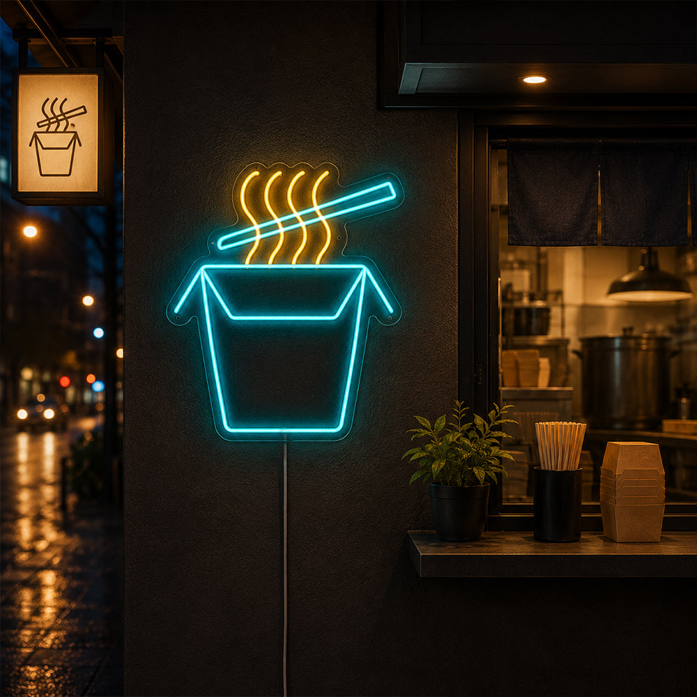 Noodle Box LED Neon Sign - Made in London Food Restaurants Neon Signs