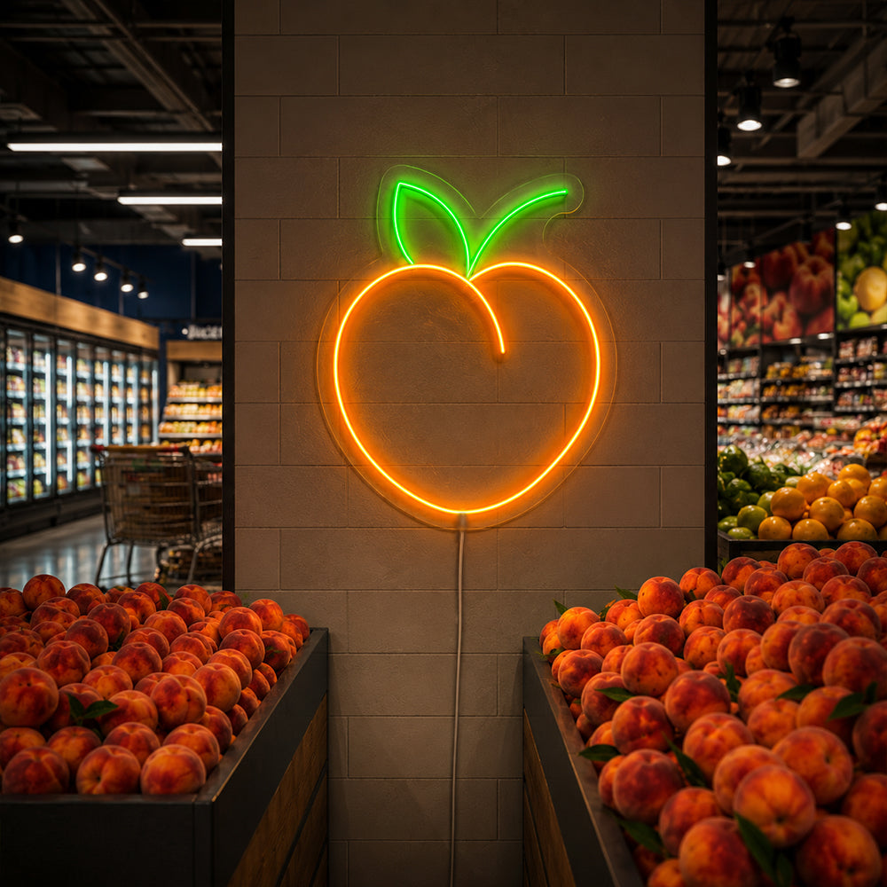 Peach LED Neon Sign - Made in London Food Restaurants Neon Signs