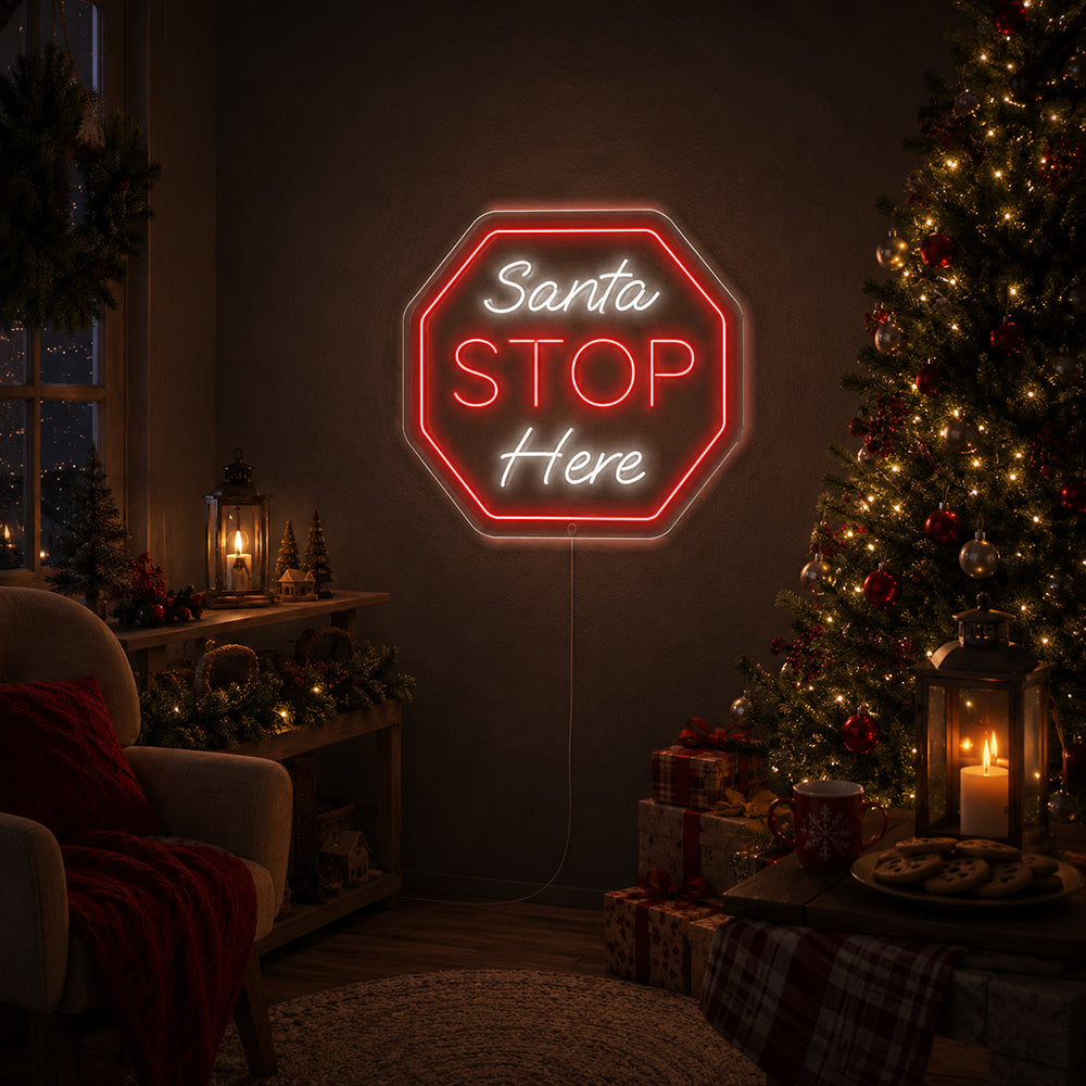 Santa Stop Here LED Neon Sign - Made in London Christmas Neon Signs