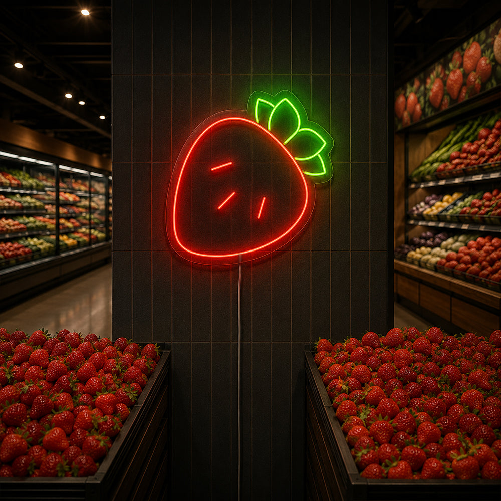Strawberry LED Neon Sign - Made in London Food Restaurants Neon Signs