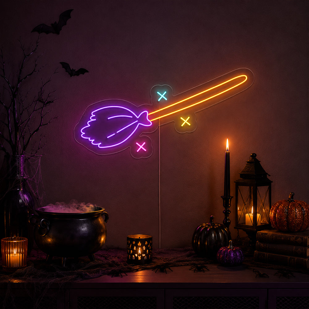 Witch Broom - Halloween LED Neon Sign Made In London