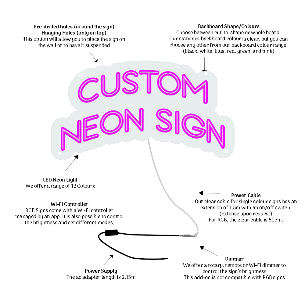 Mukautettu neonmerkki 3 yksilöllisellä linjalla, jotka on tehty Lontoossa - online -editori - LED Neon Light