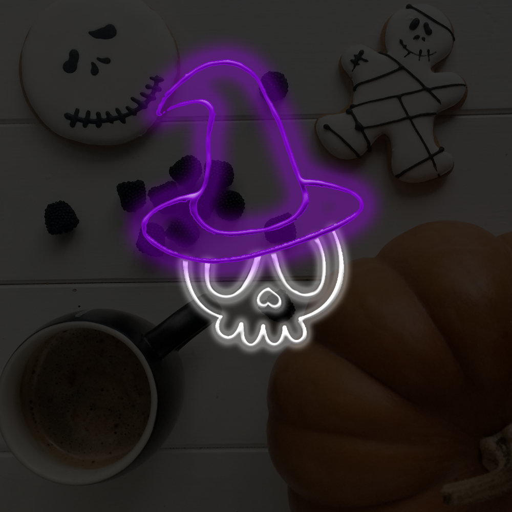 Söpö pääkallo - Halloween-sisustus LED-valokyltti, valmistettu Lontoossa